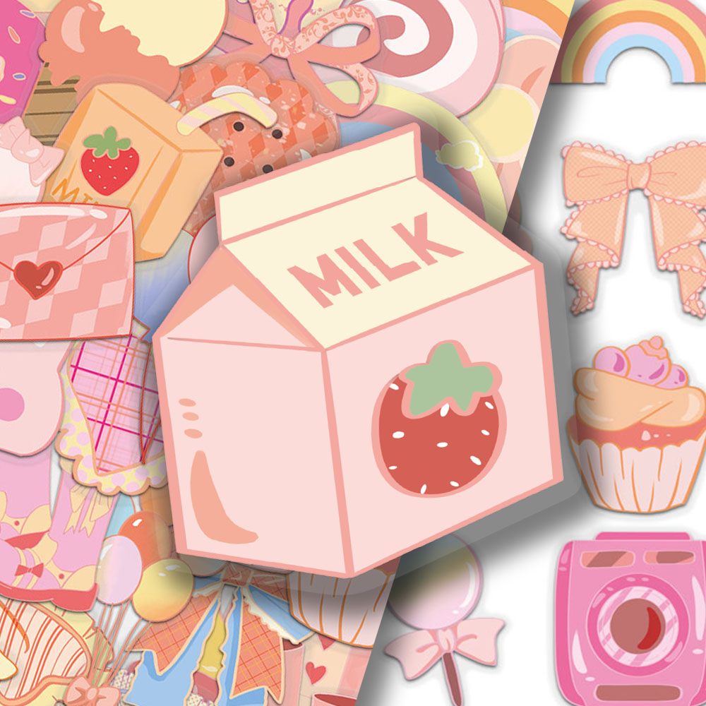 100张粉色甜心卡通可爱贴纸涂鸦创意ins手账手机壳笔记本装饰贴画