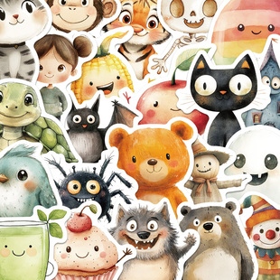 100张可爱的极简人物小动物贴纸卡通手账手机壳笔记本装饰防水diy