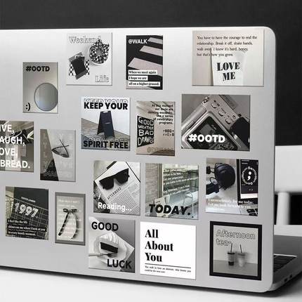 60张黑白ins风贴纸包创意DIY手机壳笔记本电脑平板手帐防水贴画