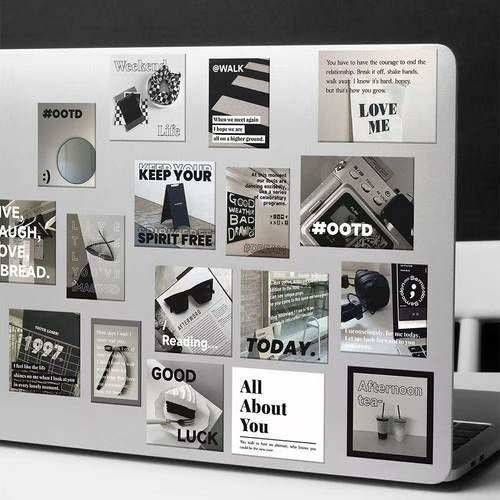 60张黑白ins风贴纸包创意DIY手机壳笔记本电脑平板手帐防水贴画