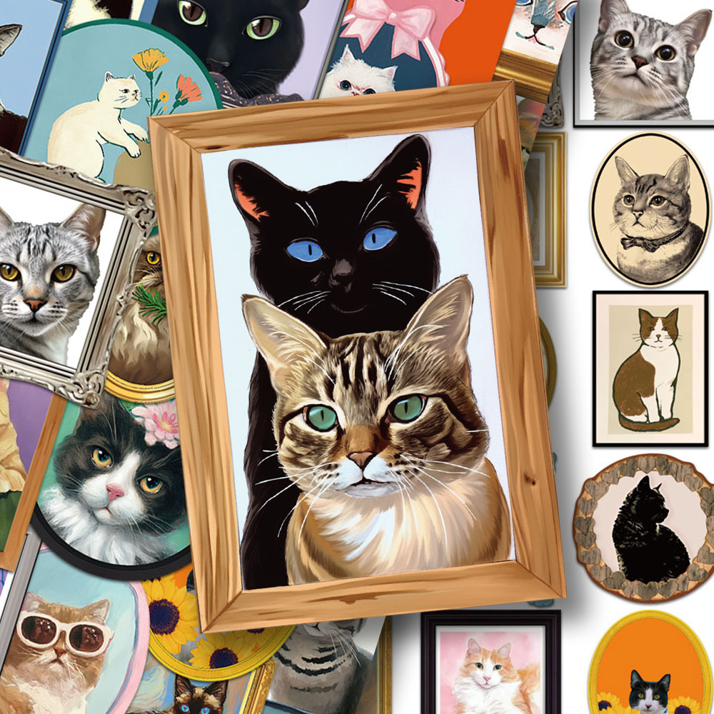 100张可爱猫咪贴纸卡通复古抽象手账手机壳笔记本装饰防水贴画diy