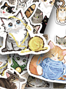 154张可爱猫咪贴纸手绘卡通装饰diy手账创意防水手机壳笔记本贴画