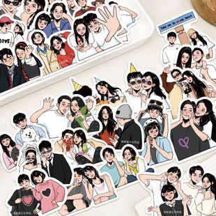 60张恋爱指南摩卡少女情侣人物贴纸可爱卡通手账diy装饰防水贴画