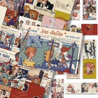 128张美式杂志ins风复古贴纸小众高级感手机壳笔记本电脑防水贴画