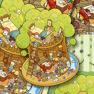 十一玖3D造景微缩场景异形书屋贴纸可爱卡通立体解压手工贴画diy