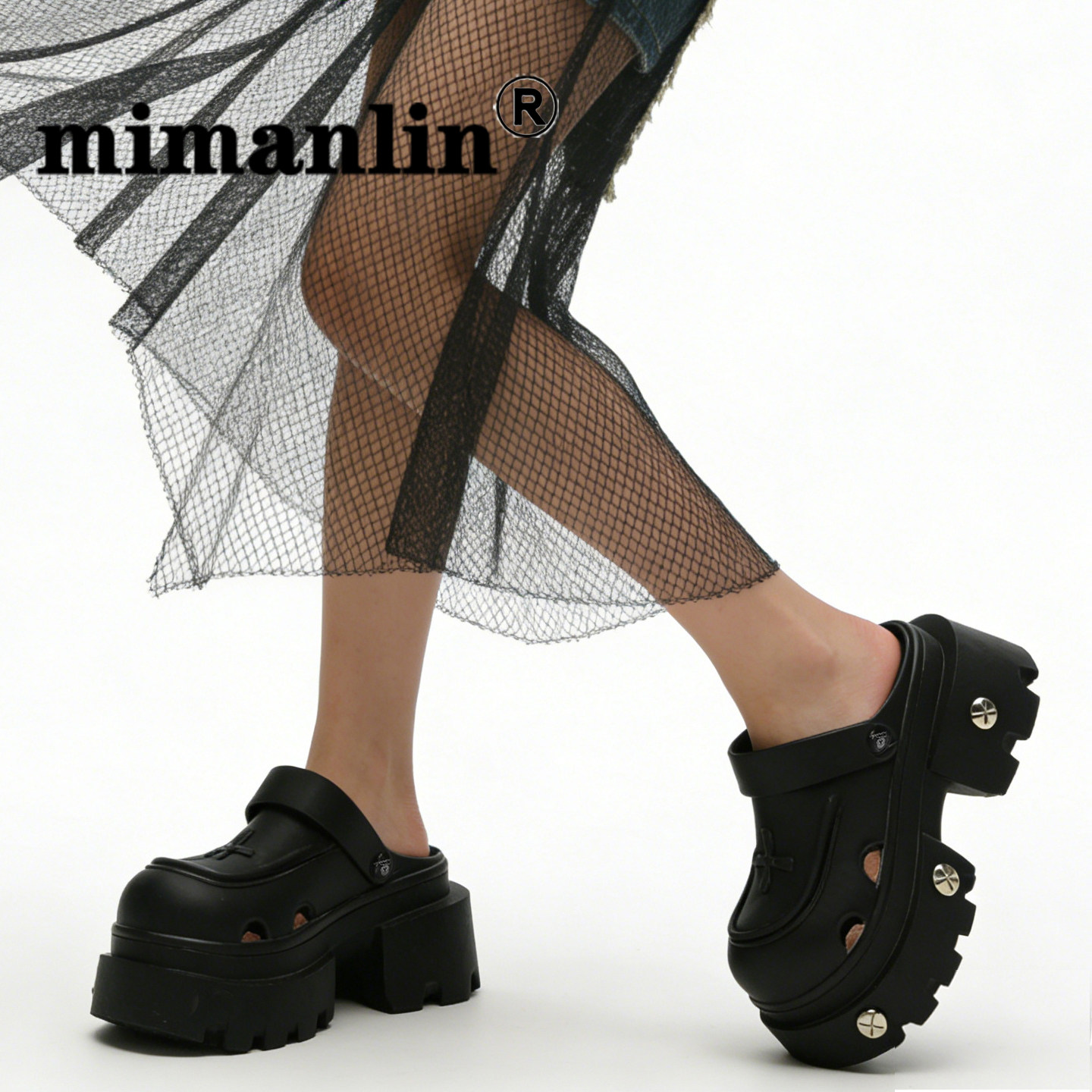 MIMANLIN暗黑甜酷风厚底凉鞋女夏季洞洞鞋外穿个性防滑松糕凉拖鞋,女鞋,休闲凉鞋,淘宝优惠券,粉丝福利购,淘宝优惠卷