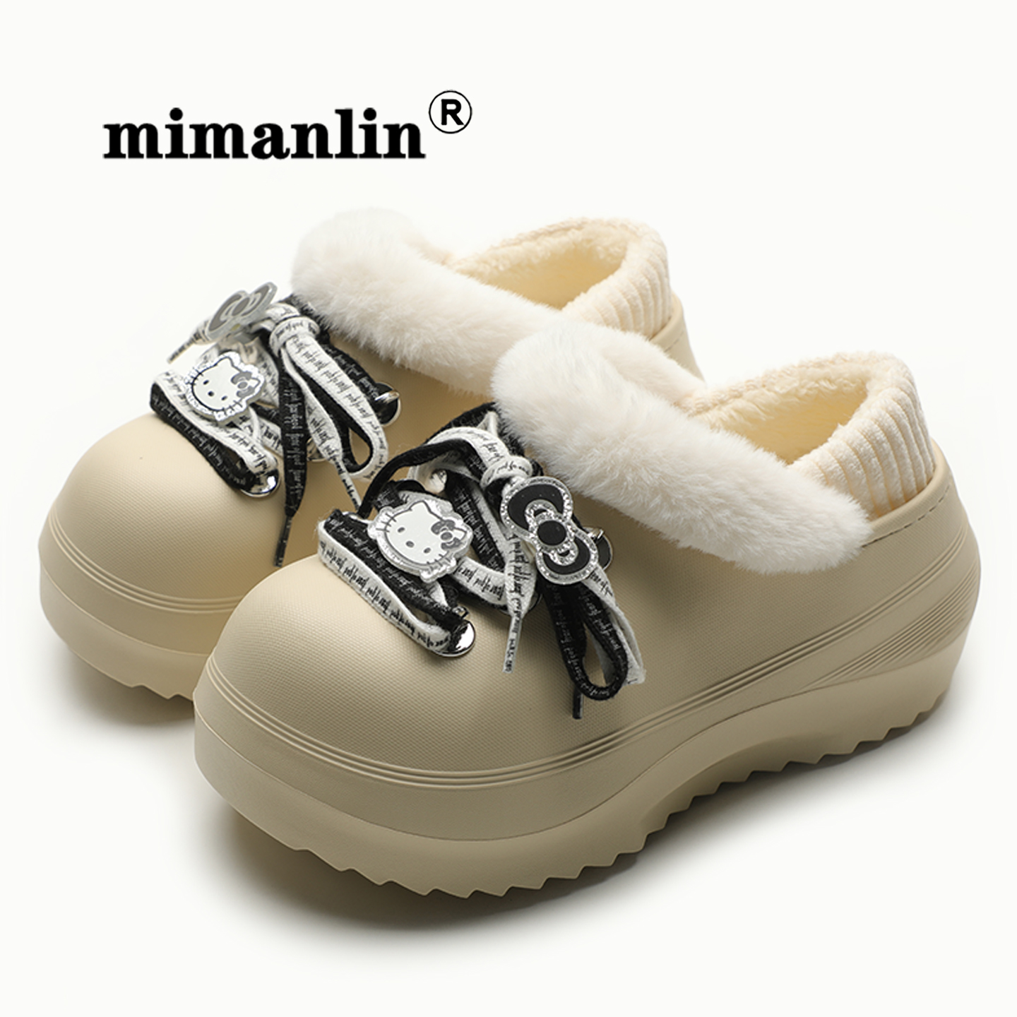 加绒棉拖鞋女秋冬季厚底保暖外穿丑萌潮室内居家防滑防水雪地棉鞋