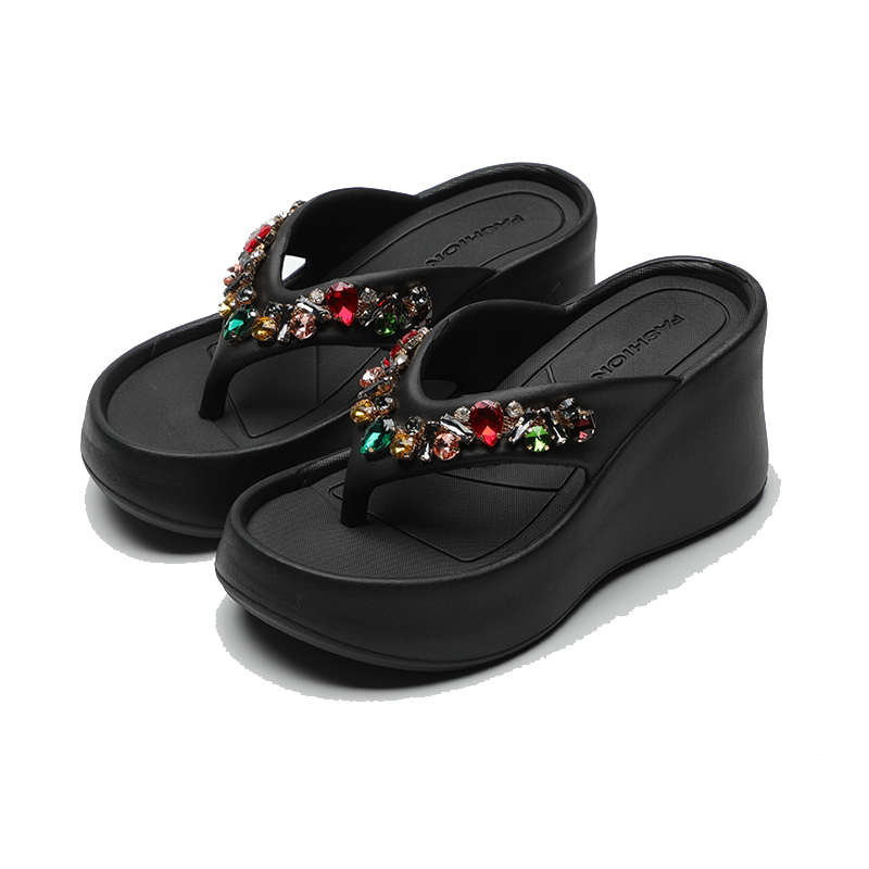 白色人字拖鞋厚底坡跟