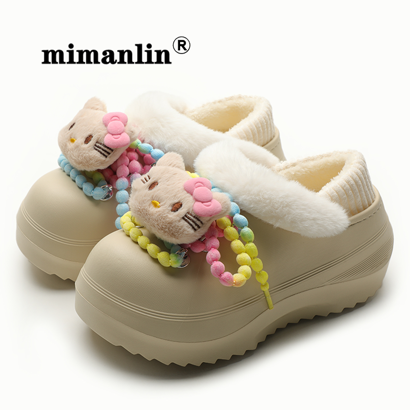 秋冬甜美潮酷毛绒保暖棉鞋女可爱外穿防滑防水雪地靴一脚蹬棉拖鞋