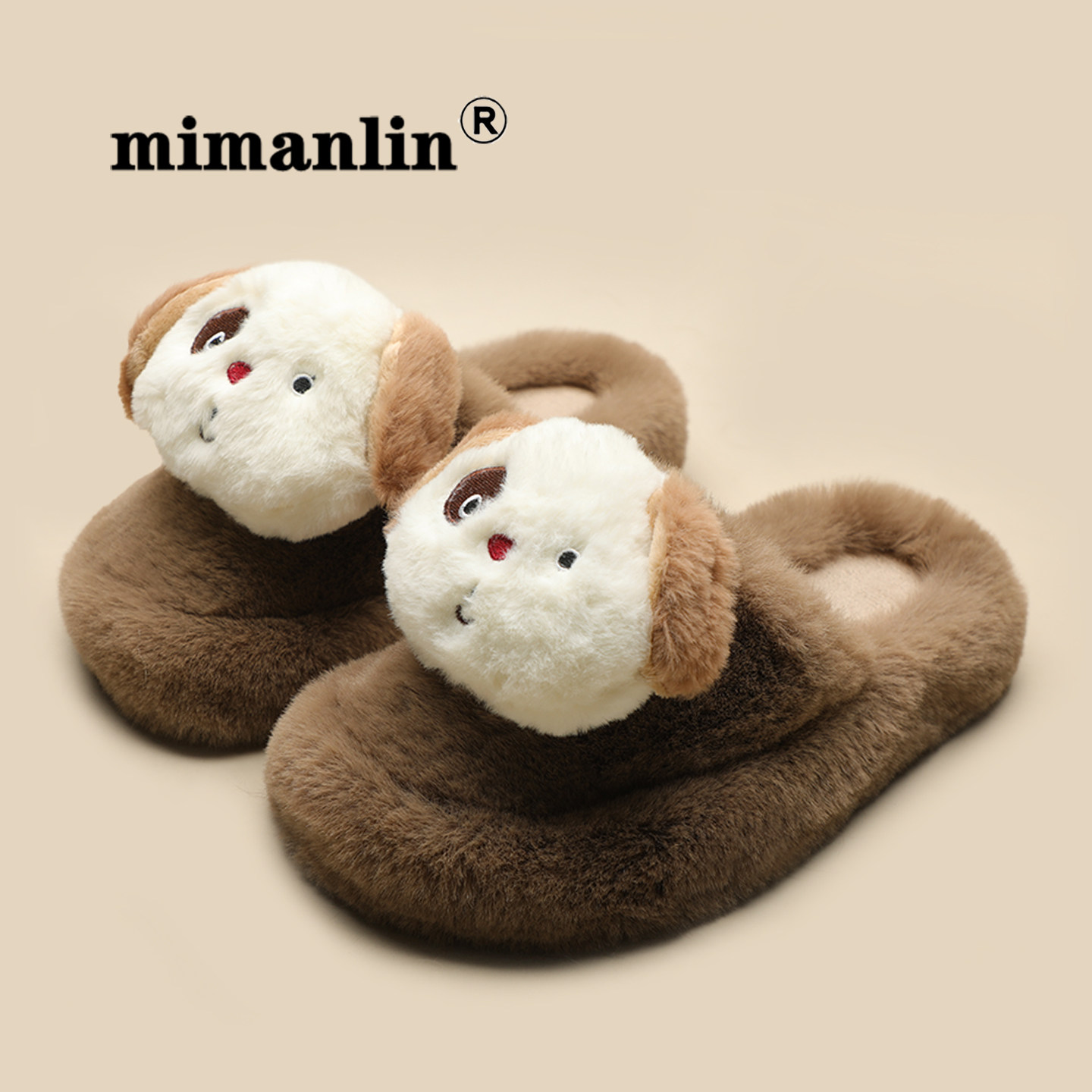 可爱小狗毛毛拖鞋女秋冬居家保暖防滑软萌舒适防滑平底懒人包头拖,女鞋,毛毛鞋,淘宝优惠券,粉丝福利购,淘宝优惠卷