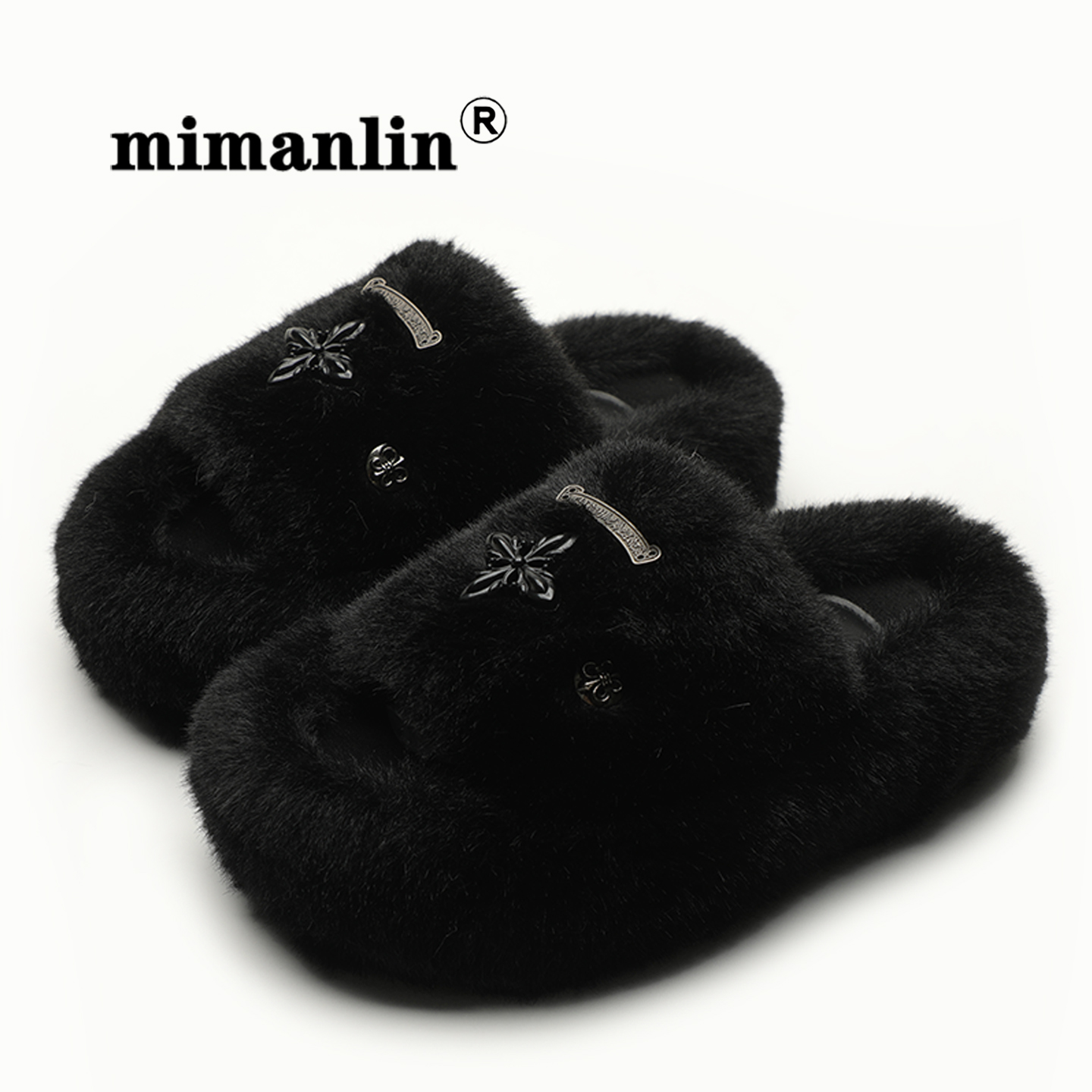 品牌厚底毛毛拖鞋潮酷金属秋冬外穿懒人街头风时尚网红居家棉拖鞋