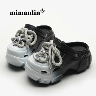 高跟洞洞鞋 防滑踩屎感包头凉拖鞋 女厚底新款 新款 外穿夏季 绑带个性