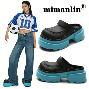 白鹿款Y2K千禧辣妹厚底凉拖女夏外穿新款朋克风大头鞋增高洞洞鞋