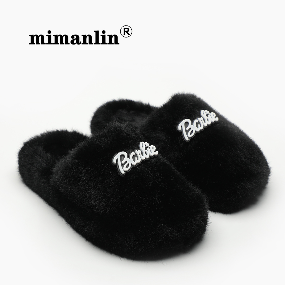 个性防滑平底黑色毛毛鞋女外穿春秋室内居家高级感毛绒包头棉拖鞋