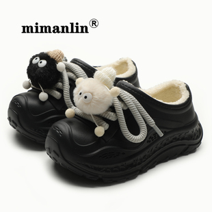 街头防滑防水一脚蹬老爹鞋 厚底棉鞋 个性 加绒潮酷懒人休闲鞋 女冬季