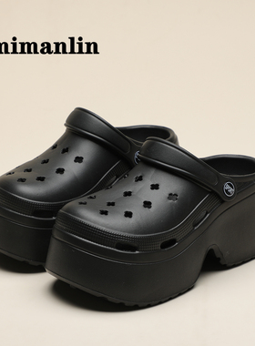 超高跟8cm婚纱鞋黑色厚底拖鞋洞洞鞋女夏季外穿新款防滑沙滩凉拖