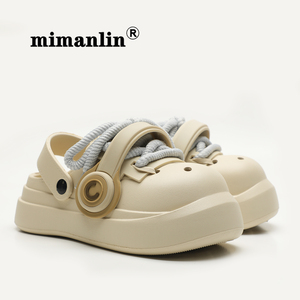 潮牌新款大头情侣厚底拖鞋洞洞鞋男女春夏外穿朋克风两穿耳机凉鞋