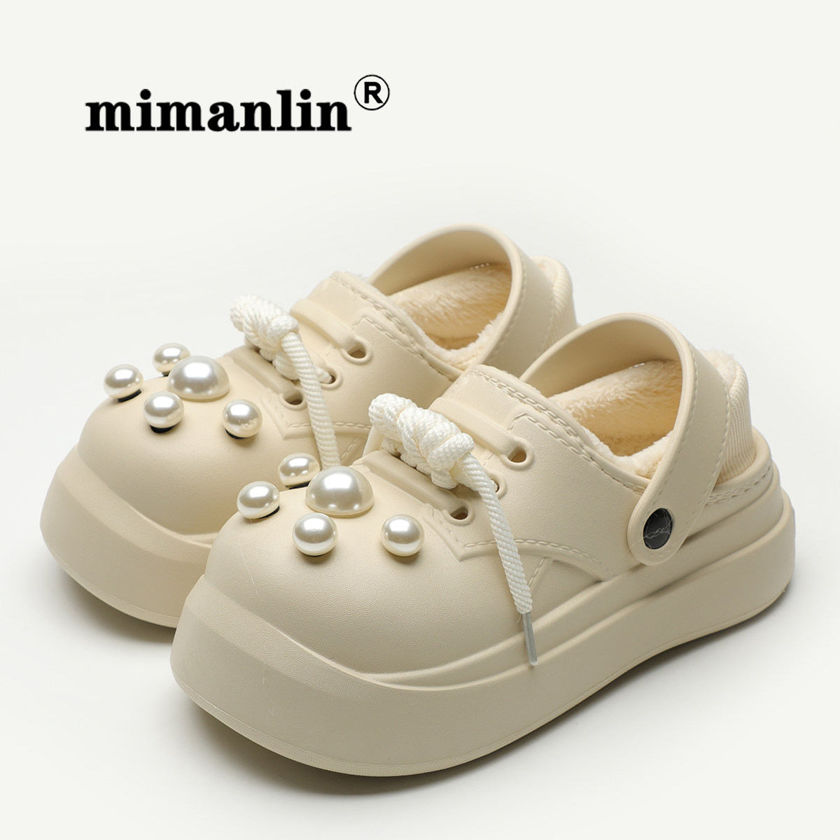 米曼琳珍珠棉拖鞋女包跟加绒洞洞鞋冬季厚底2024新款防滑防水棉鞋