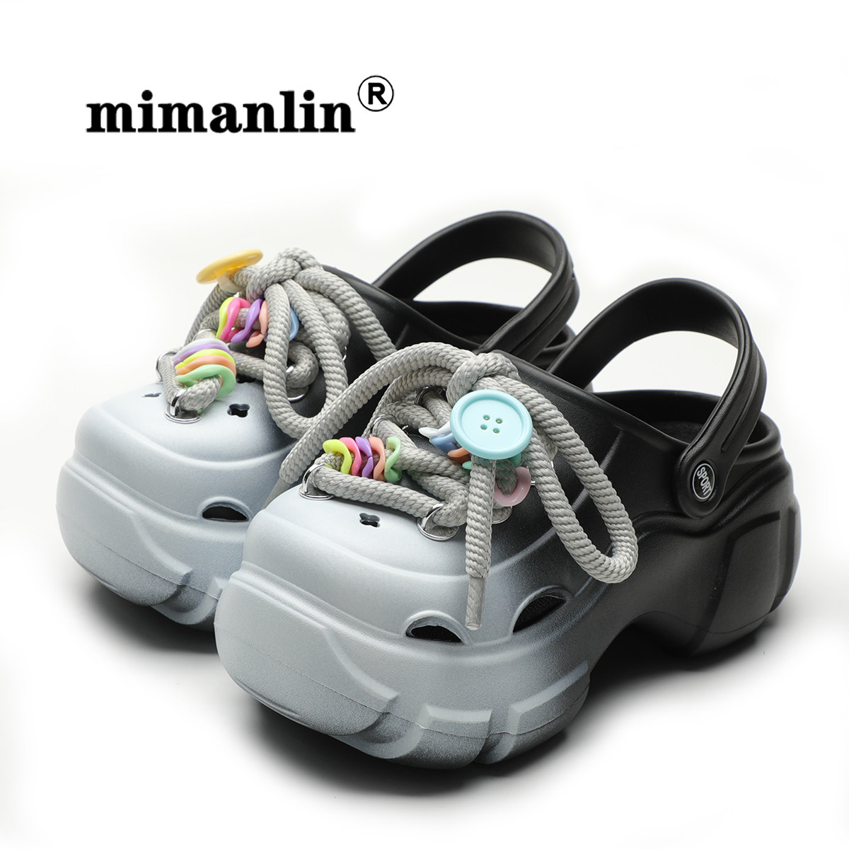 彩色增高厚底洞洞鞋女士夏季外穿2024新款防滑时尚绑带两穿凉鞋子