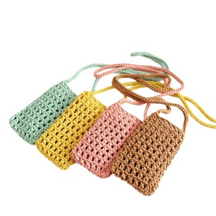 新款韩版手工编织手机斜挎包包流行ins镂空沙滩毛线单肩手提小包