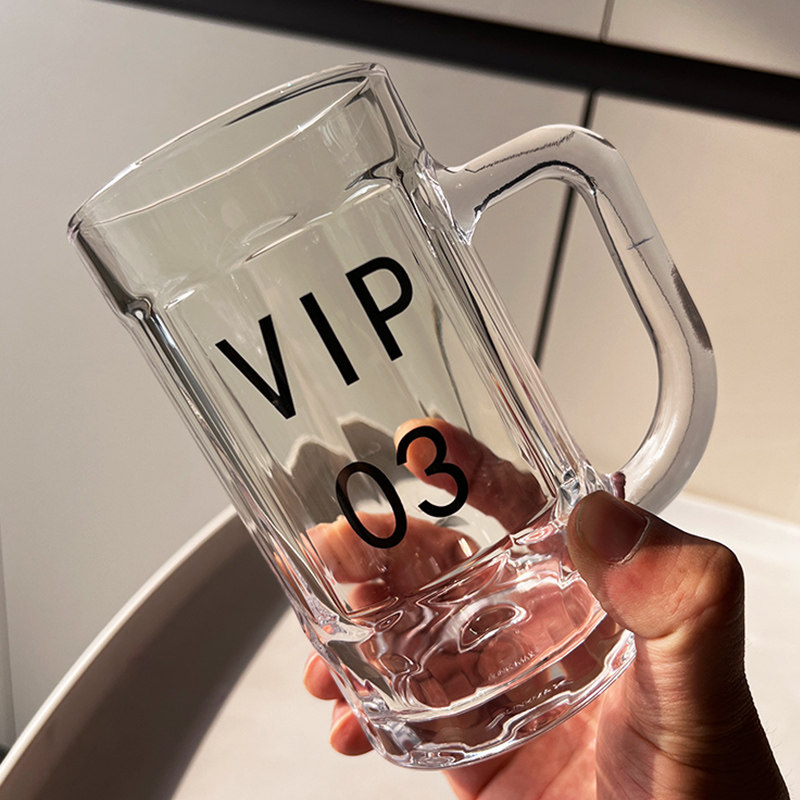 VIP带编号大容量玻璃杯耐热茶水杯茶楼棋牌室个人专用扎啤酒杯子