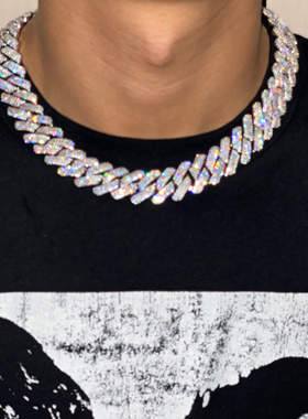 KINGOFBLING欧美嘻哈个性饰品CUBANCHAIN2.0CM菱形三排镶钻古巴链