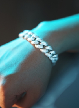 KINGOFBLING15mm五排密镶嵌泡泡钻古巴链18k超闪嘻哈潮流个性首饰