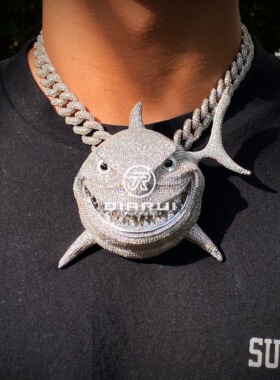 KINGOFBLING定制开版6ix9ine同款鲨鱼吊坠欧美嘻哈说唱时尚饰品潮