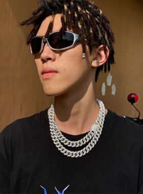 欧美嘻哈15mm泡泡密镶情侣款古巴链个性时尚街头潮流满钻朋克项链