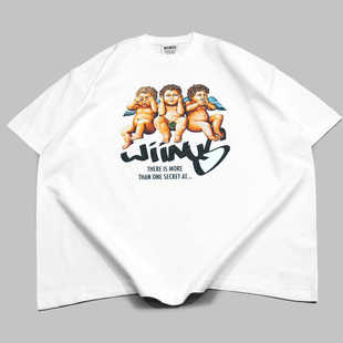 WIINUS夏季新款天使纯棉圆领宽松短袖白色T恤美潮T恤男女情侣款