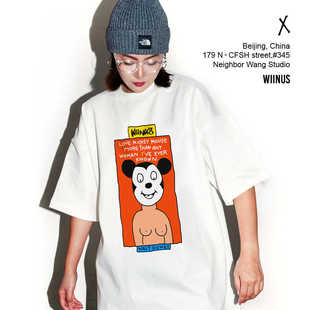 WIINUS 24年夏季新款趣味恶搞米奇短袖T恤男男女夏季复古宽松上衣