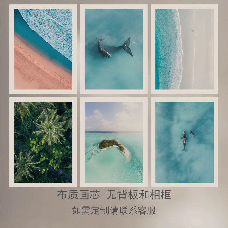北欧摄影ins蓝色海洋沙滩大海森林风景挂画客厅餐厅卧室装饰画芯