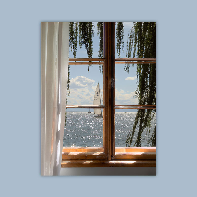 窗外的海 氛围感风景摄影海报挂画 清新复古ins客厅卧室装饰海报