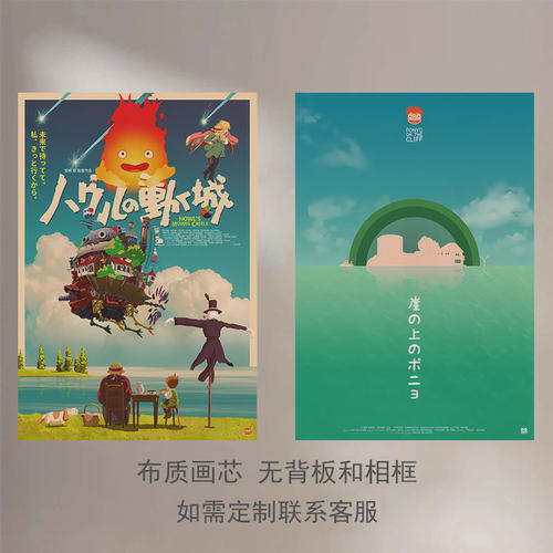 宫崎骏吉普力卡通动漫装饰画芯天空之城千与千寻儿童房客厅海报