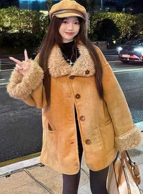 2025冬款两面穿羊羔毛外套女中长款皮毛一体加厚保暖大衣