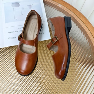 322 真皮软底舒适百搭简约圆头低跟玛丽珍女鞋 2025新款 慢先森