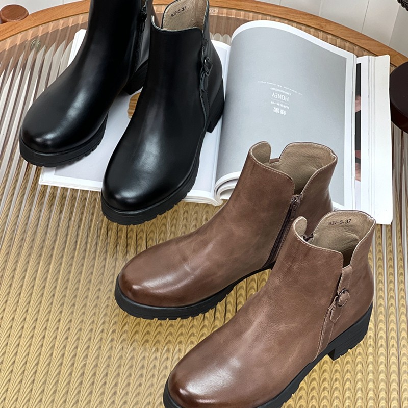 慢先森 冬季新款靴圆头厚底时装侧拉链短靴中跟切尔西女靴 937-5,女鞋,切尔西靴,淘宝优惠券,粉丝福利购,淘宝优惠卷