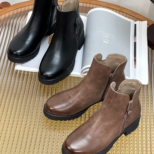 冬季 937 新款 侧拉链短靴中跟切尔西女靴 靴圆头厚底时装 慢先森