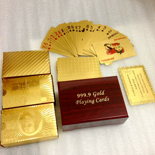 Местный покер с золотым тираном можно вымыть, прочная 24K золотая покерная карта золотая фольга в долларах евро -плед по покер покер подарка