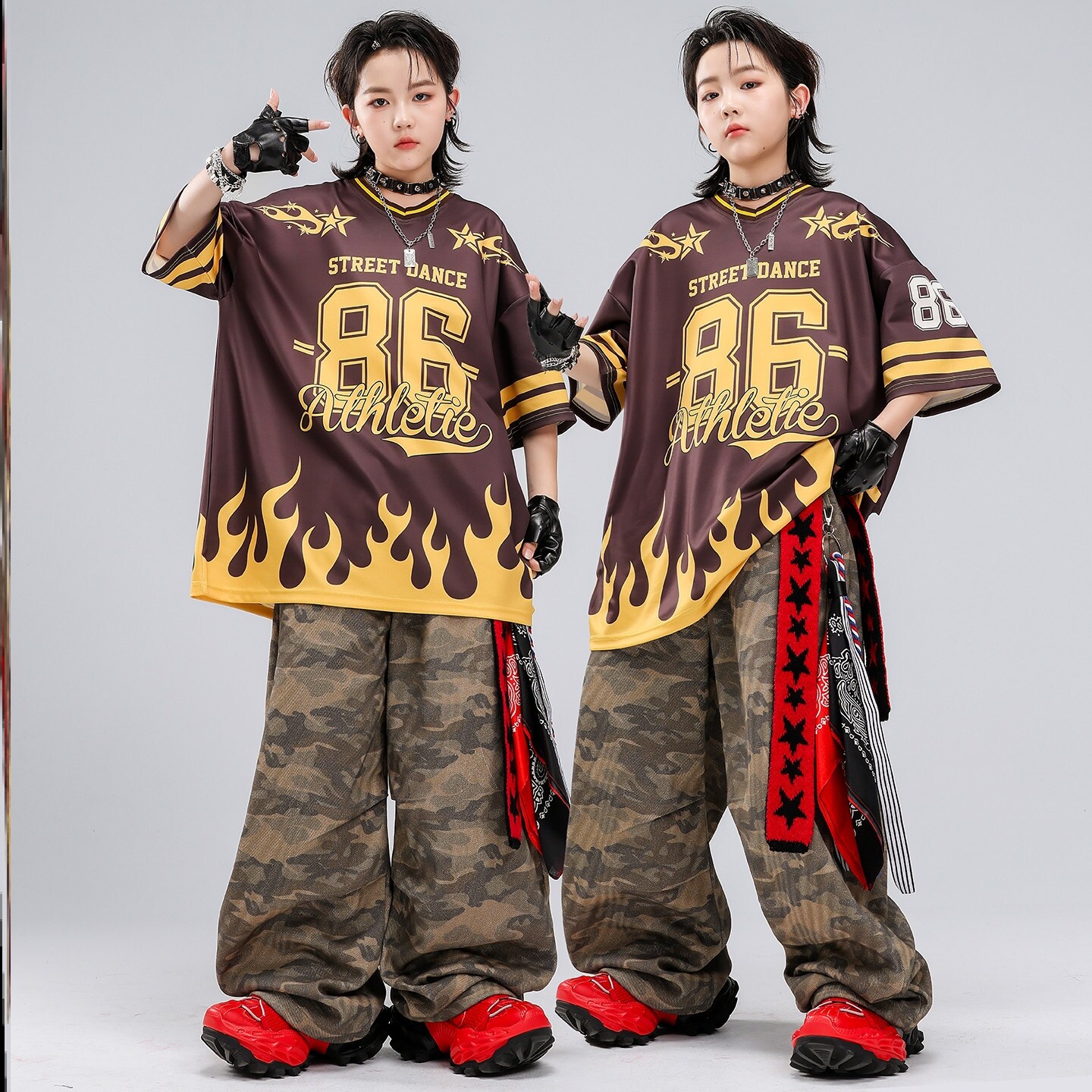 儿童街舞hiphop潮服黑皮童服沙漠风皮衣男孩少儿破洞中国风衬衫