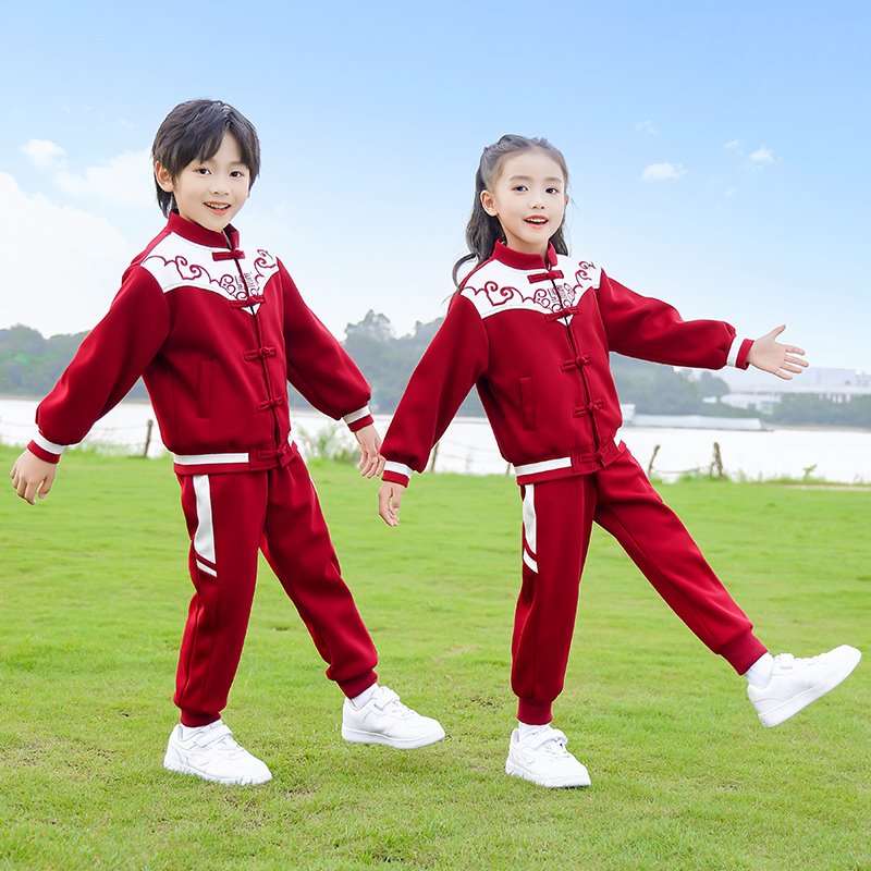 运动风班服长袖幼稚园教师连衣裙天蓝中国风服装夏令营条纹衫衬衣