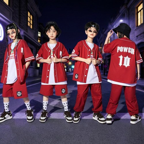 女童街舞服hiphop破洞炸街演出表演套装迷彩裤男女童酷牛仔夏季痞
