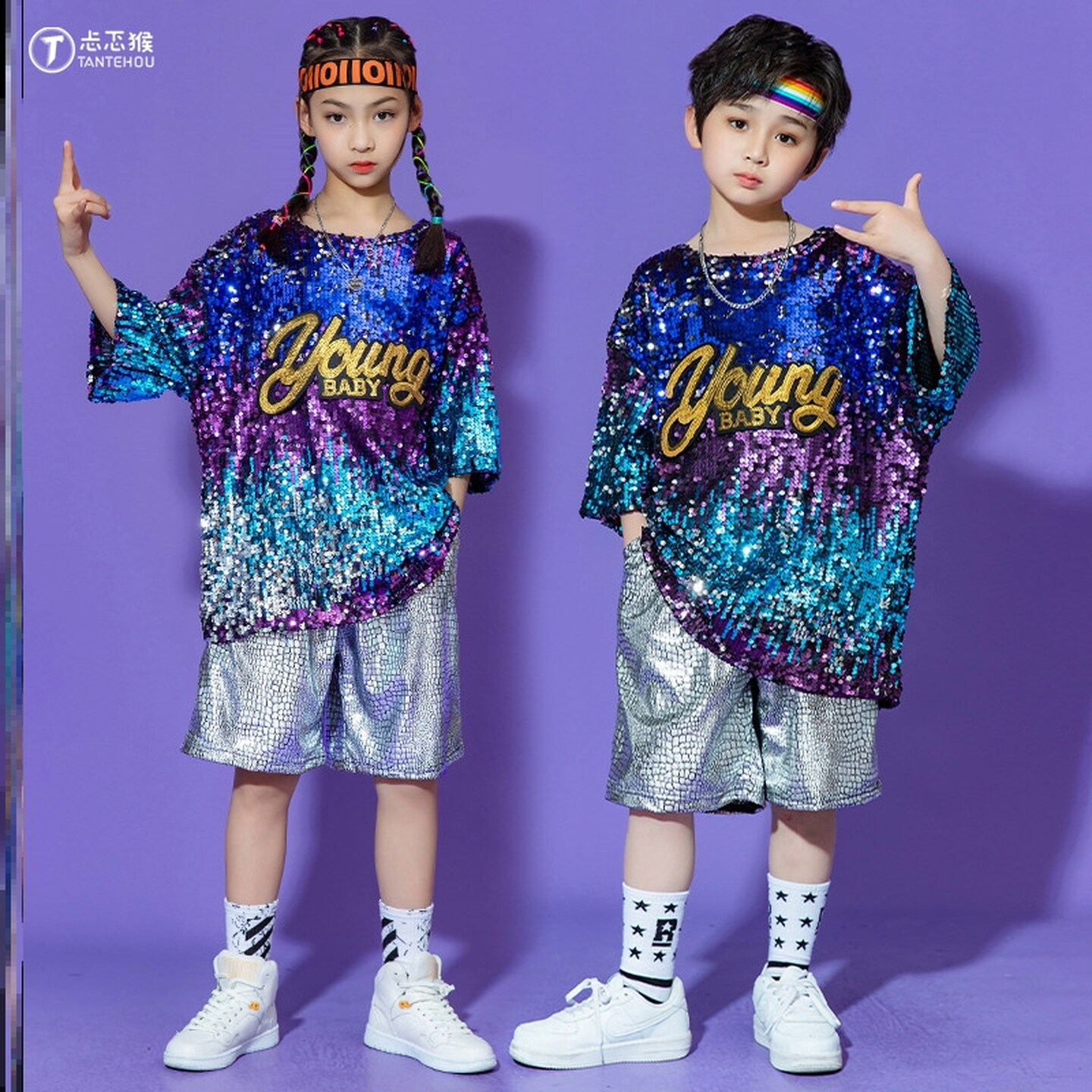 儿童hiphop街舞穿搭团体街舞服六一运动女童潮宽松小孩爵士舞套装