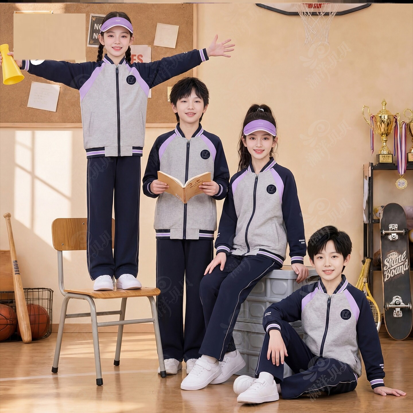 辽宁省沈阳市沈河区中学生春秋季校服第二款儿童初中生运动班服