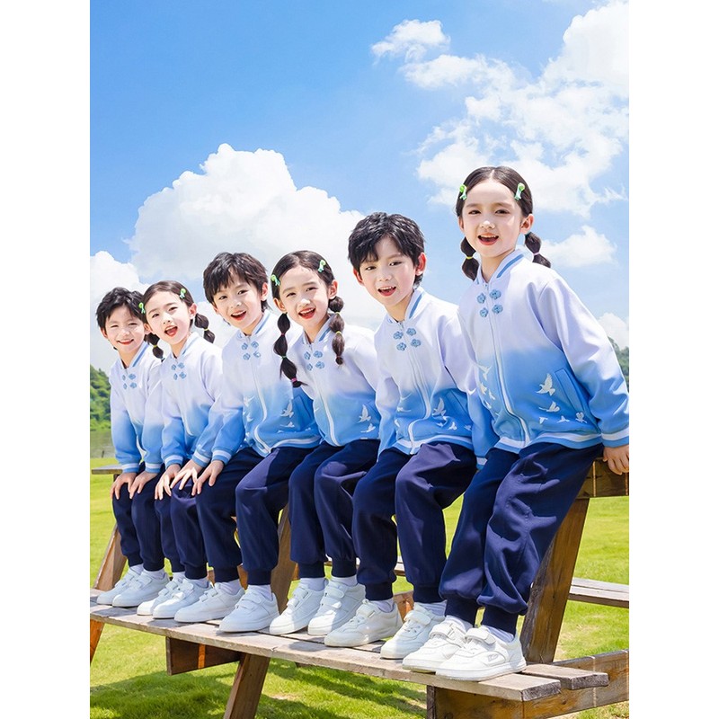 小学生班服三件套白色运动风一年级定制新款大班短袖衬衫运动短裤