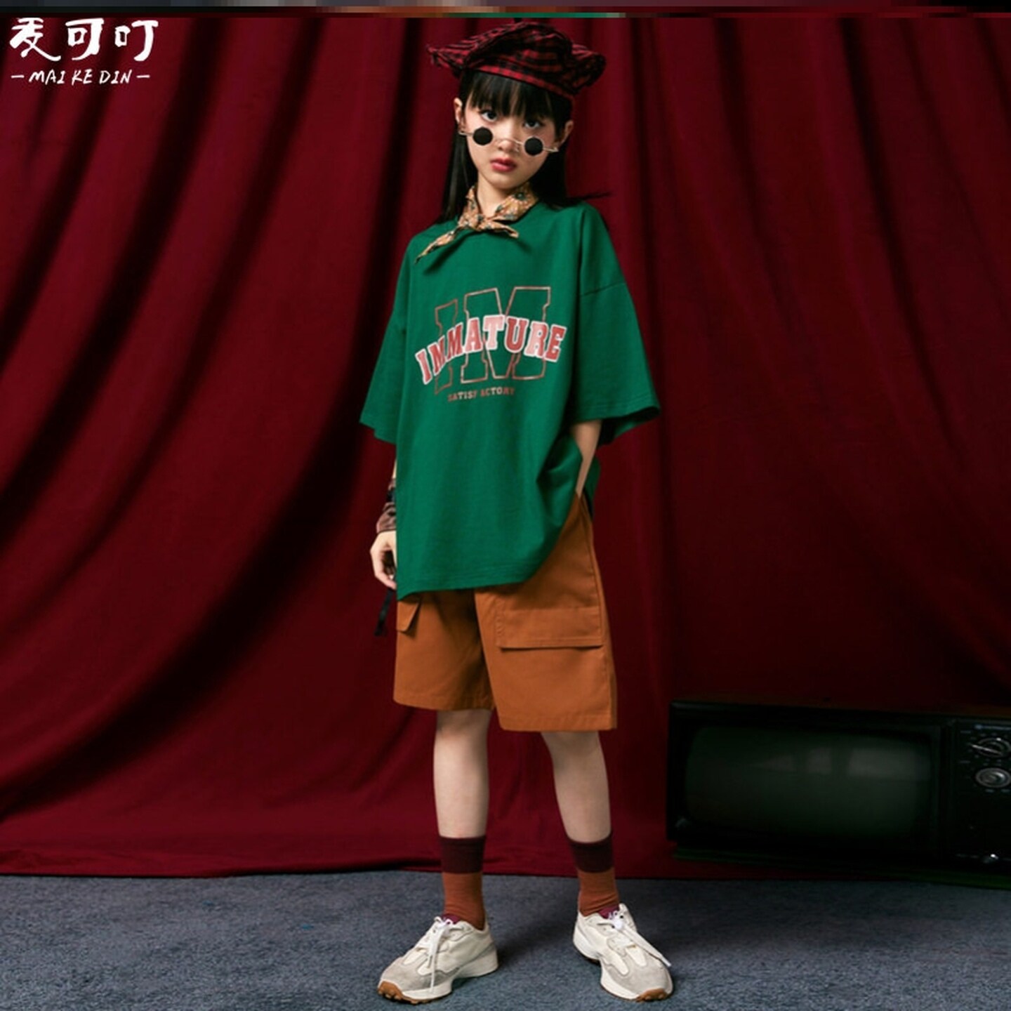 儿童街舞hiphop潮服黑色潮装黑皮少儿皮衣国潮迷彩裤炸街女童短袖