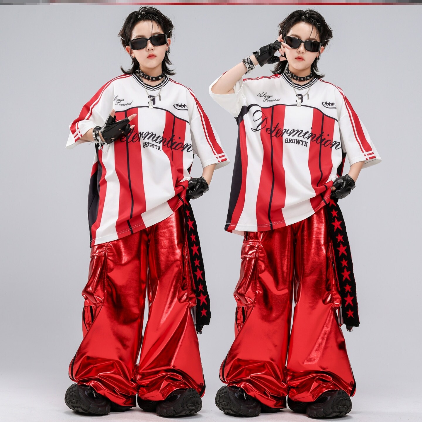 男童嘻哈街舞服黑红酷帅网孔夏天宽松童服迷彩裤潮牌男孩炸街端午