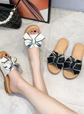 朵米多2023夏季新款纯皮真皮超软果冻底平底甜美蝴蝶结女凉鞋凉拖