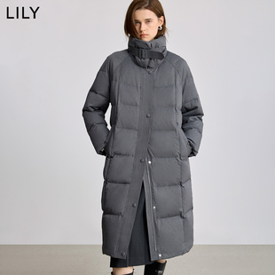 LILY2025冬新款女装格雷系立领90鸭绒休闲通勤泡芙羽绒服外套长款
