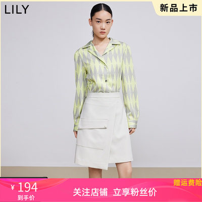 【商场同款】LILY2022春新款女装时尚假两件修身款高腰衬衫连衣裙